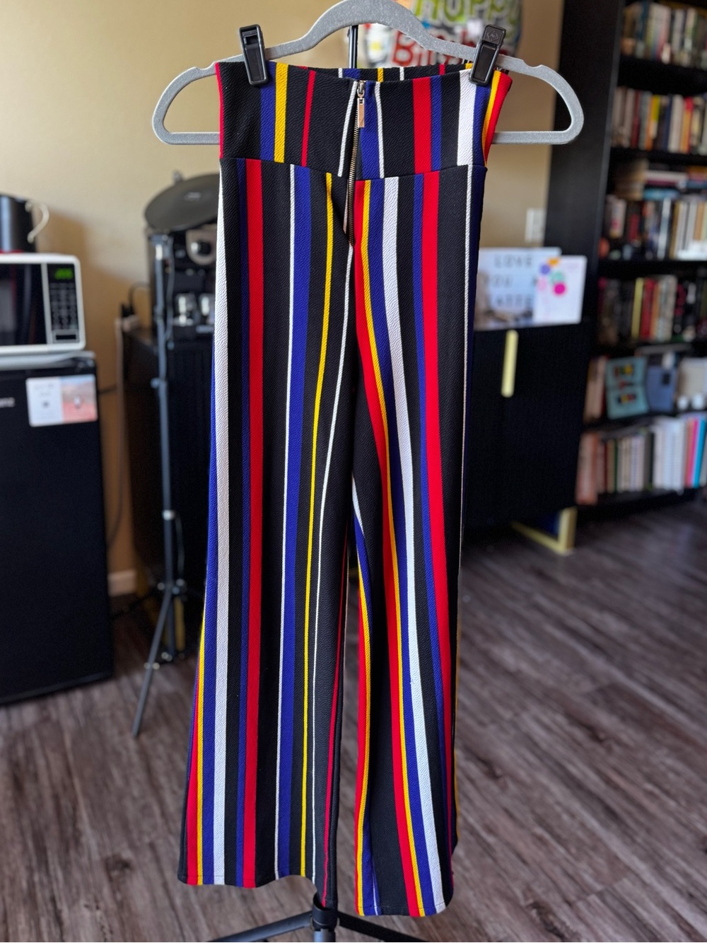 Fashion Nova Black Multicolor Striped High-Rise Wide-Leg Pants
